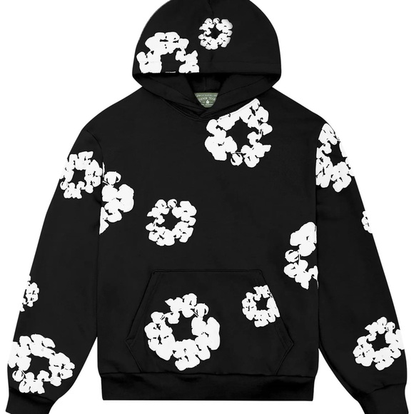 Men's Black and White Floral Hoodie - Picture 1 of 3